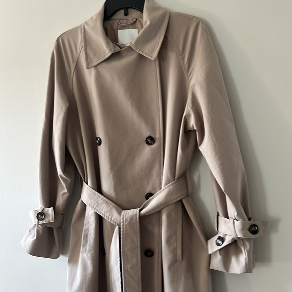 H&M Double Breasted Trench Coat Oversized Sz Small Beige Color - Picture 9 of 16